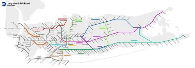 Long Island spoorweg stations kaart