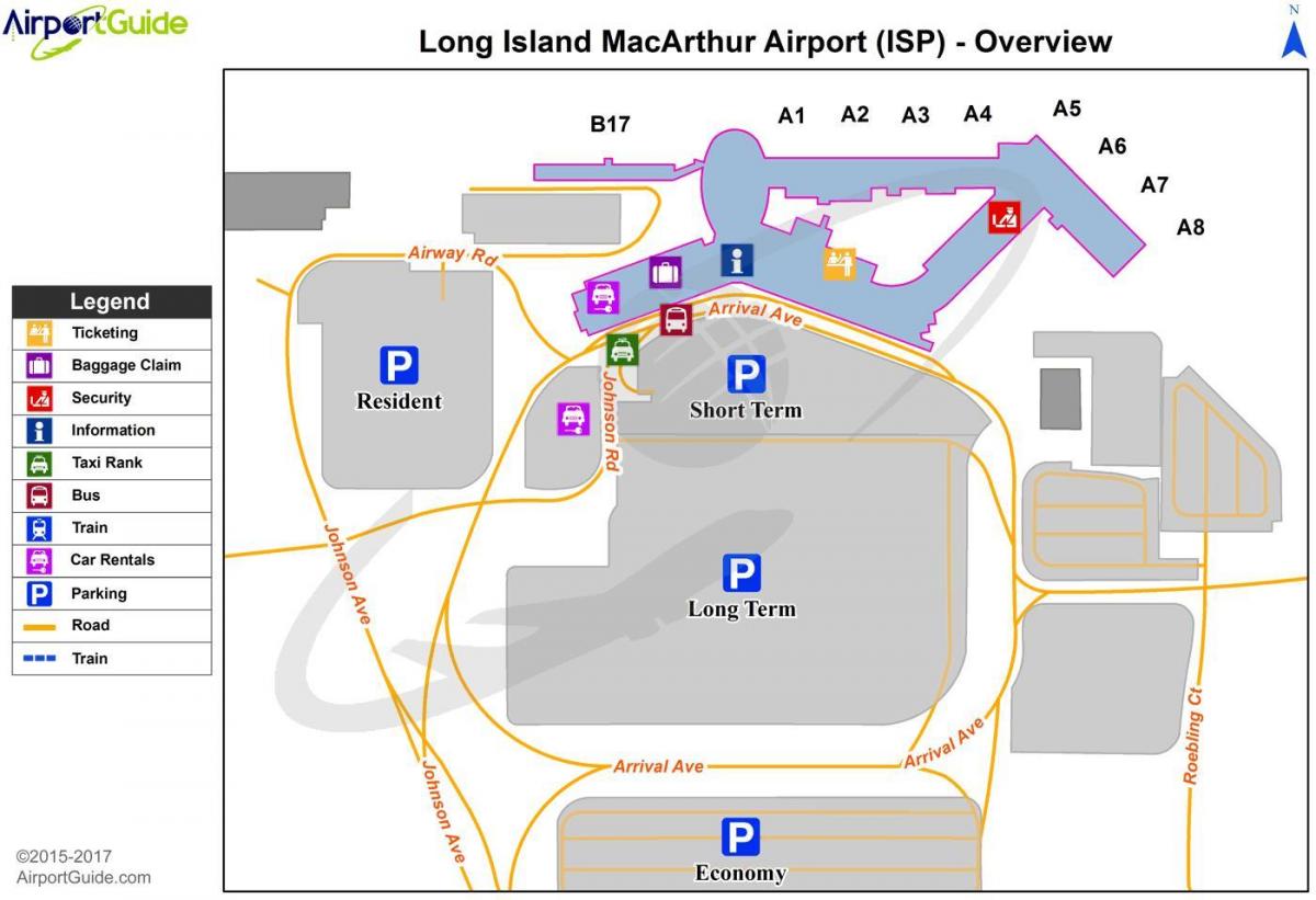 Long Island luchthaven terminal kaart