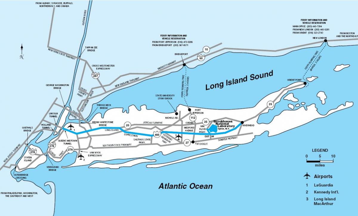 Long Island luchthavens kaart
