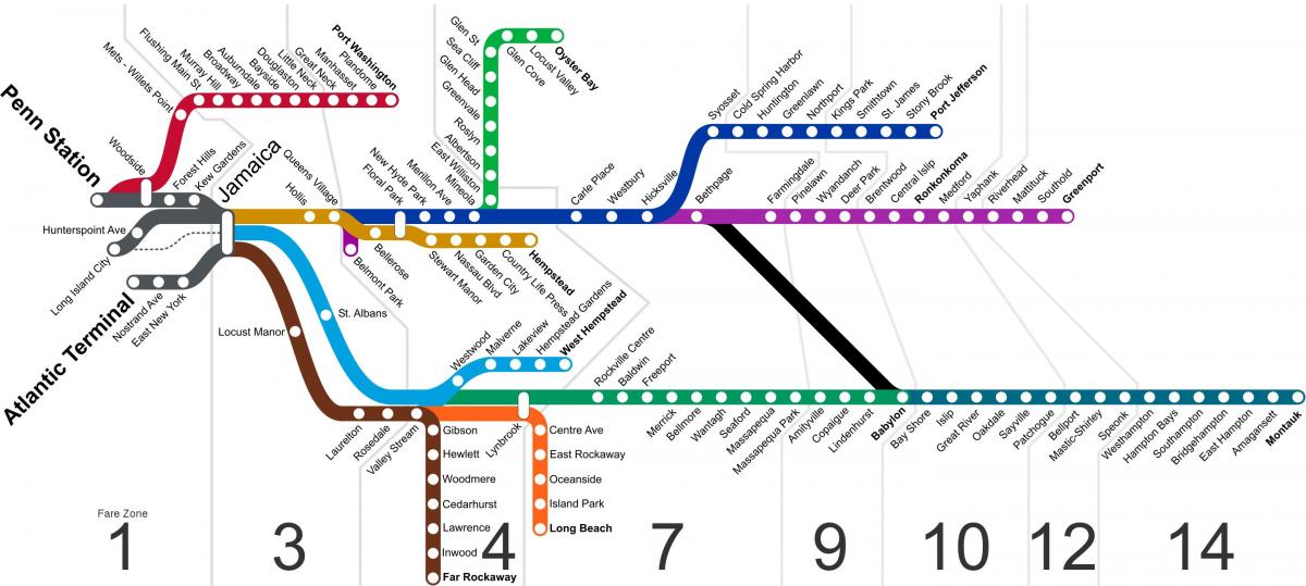 Long Island metro station kaart